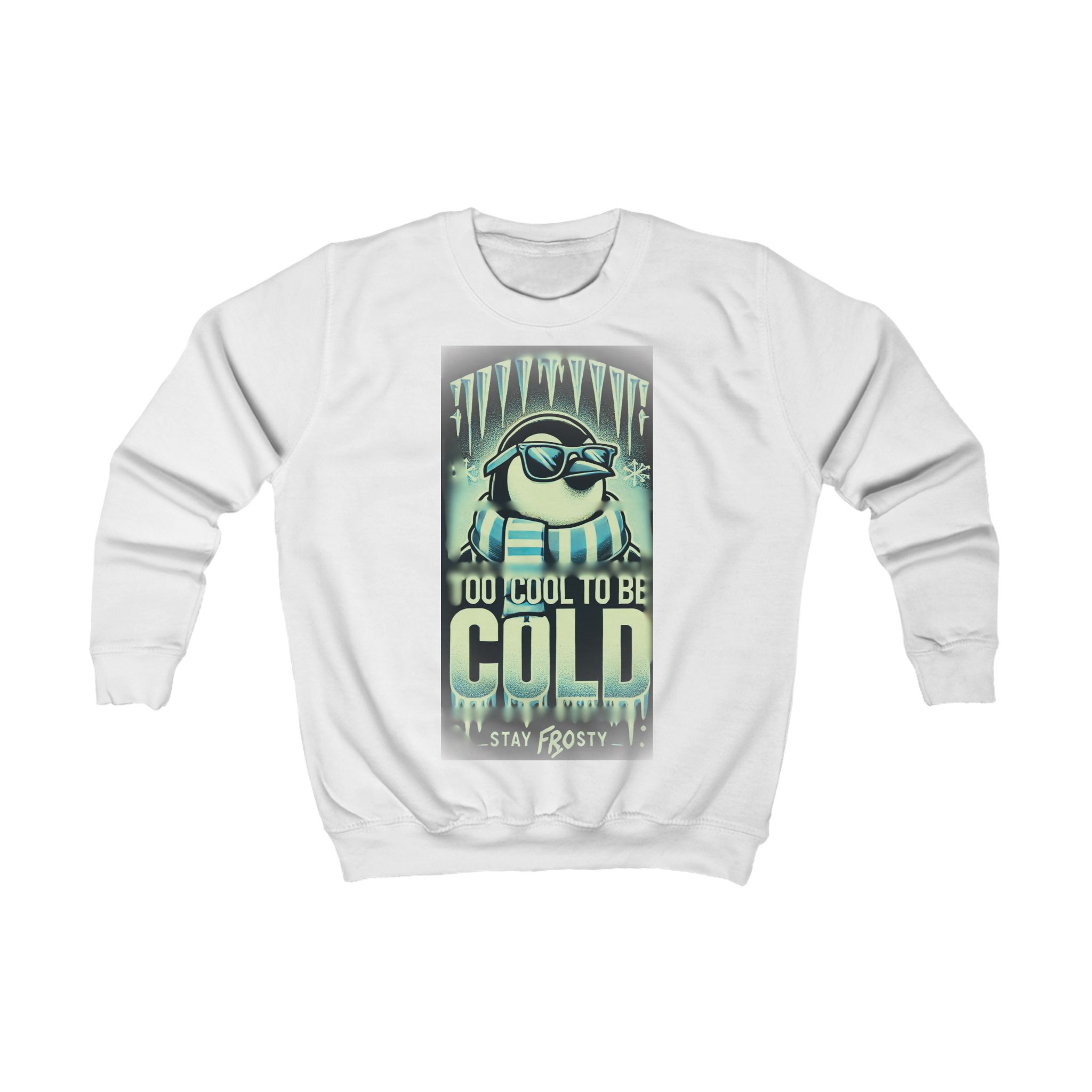 Kids Sweatshirt - Too Cool to Be Cold Penguin Winter Sweatshirt