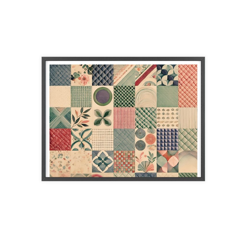 Patchwork Elegance Posters with Wooden Frame - A Symphony of Patterns and Textures
