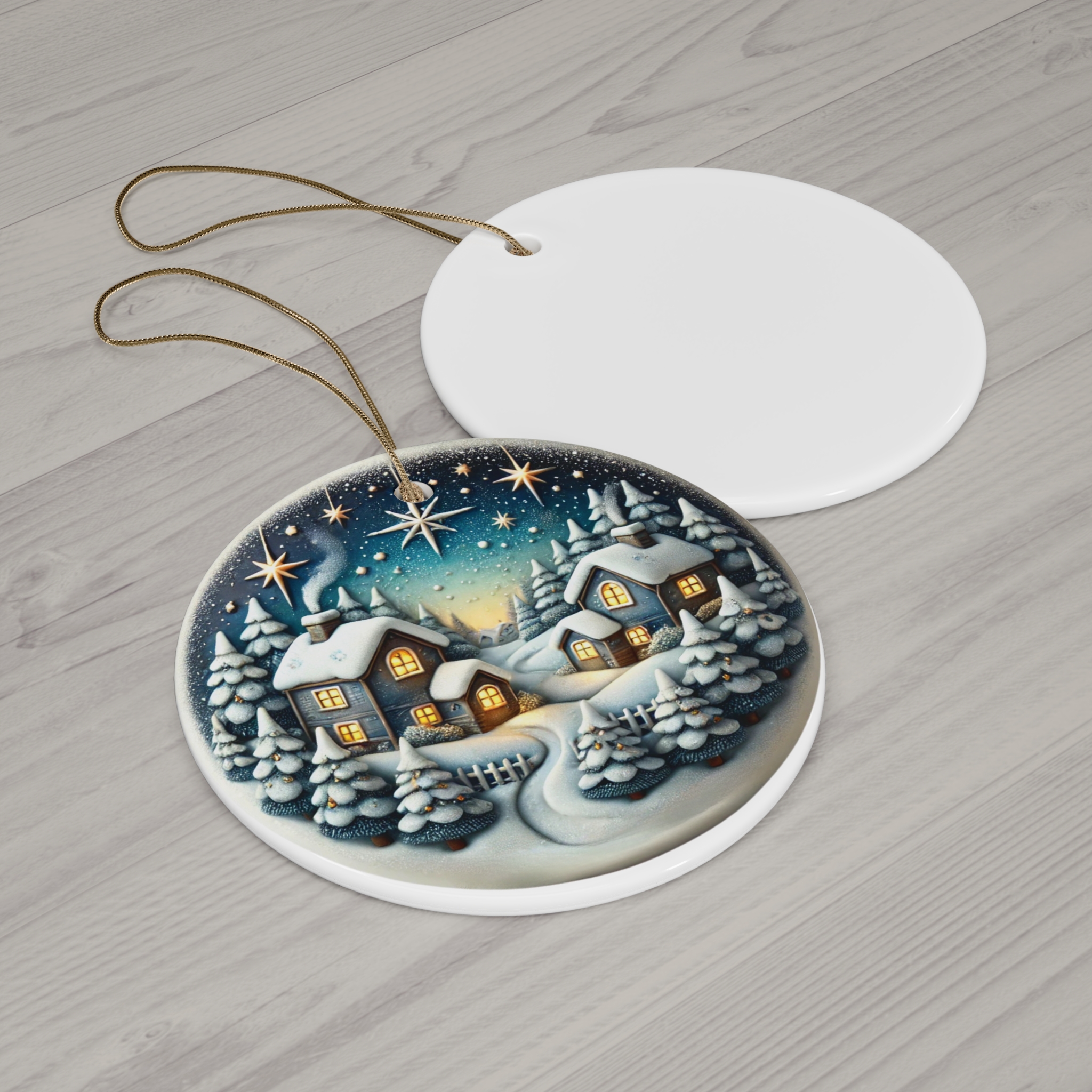 Christmas Ceramic Ornament, 4 shapes - Snowflake, Star, Heart, and Circle - Image 2