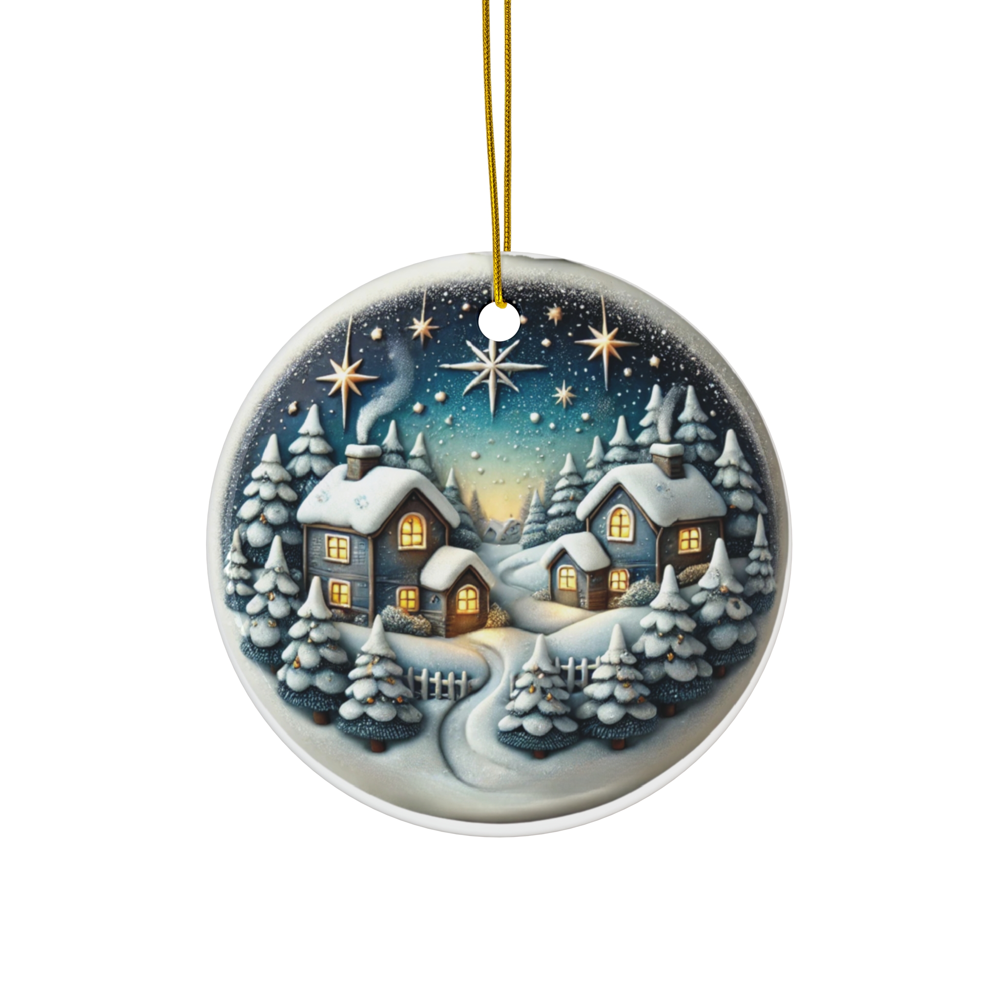 Christmas Ceramic Ornament, 4 shapes - Snowflake, Star, Heart, and Circle