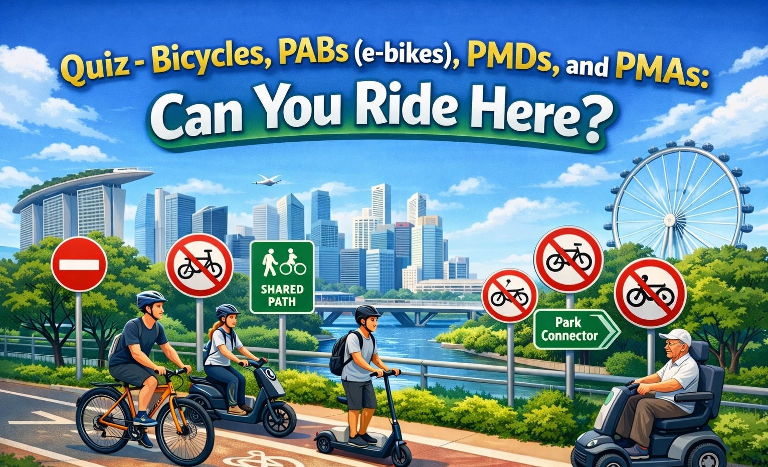 Quiz – Bicycles, PABs (e-bikes), PMDs, and PMAs: Can You Ride Here?